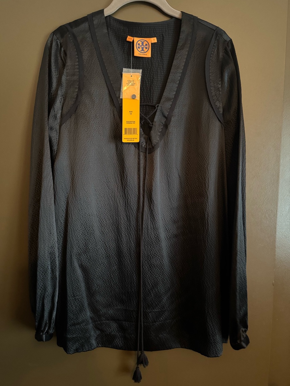 NWT Tory Burch Black Silk Tunic with Tassle